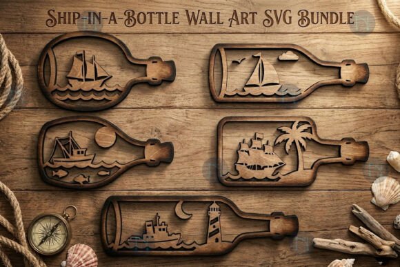 Download Ship-in-Bottle Wall Art SVG Bundle - Wall art svg bundle Collection